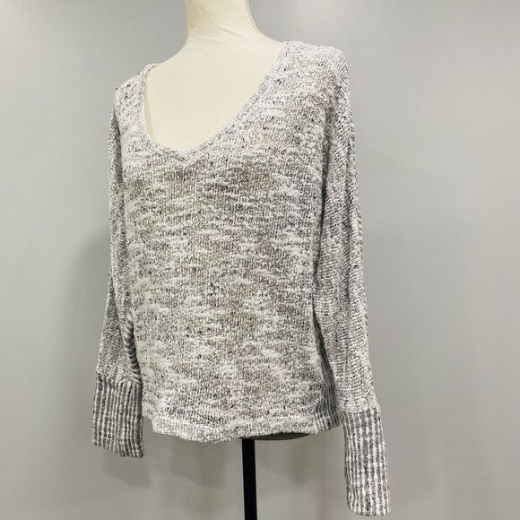 SPLENDID S Women’s Oversized Sweater Gray White Chunky Open Knit Boxy Beachy USA - Picture 4 of 16